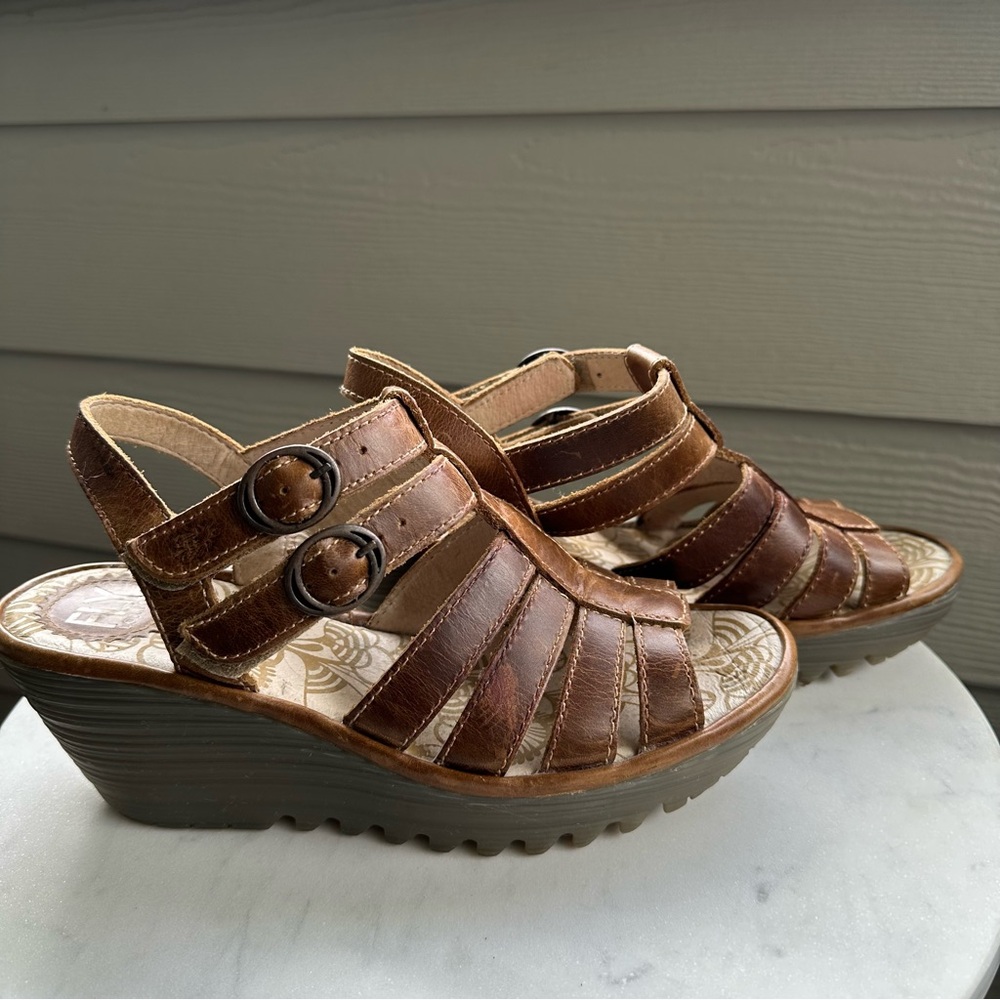 Fly London Womens Brown Ankle Strap Wedge EU 38